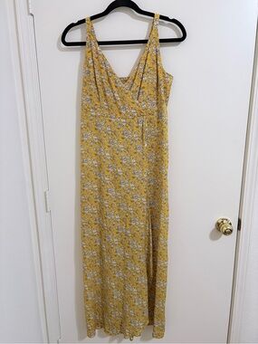 Yellow Floral Maxi Dress with Drape Neckline